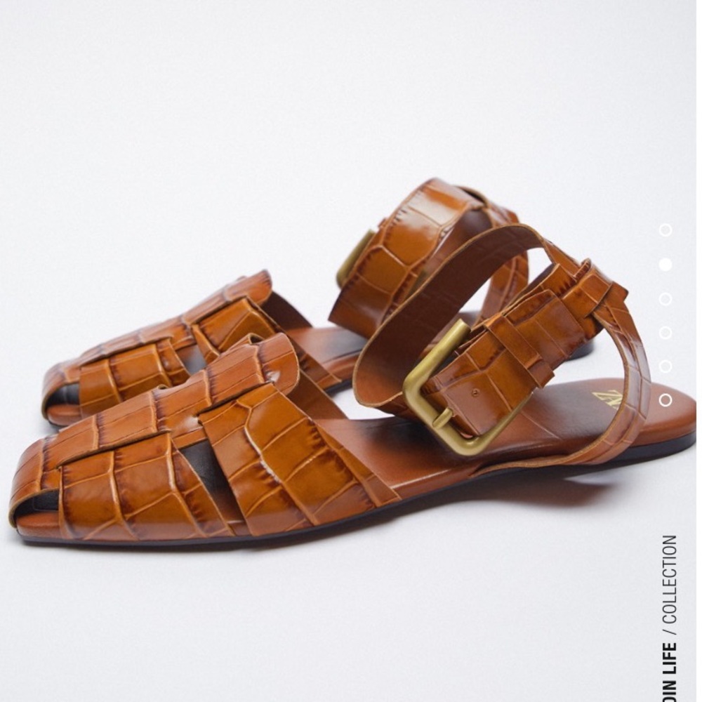 NWT ZARA LOW HEEL LEATHER FISHERMAN SANDALS
BROWN SIZE 8